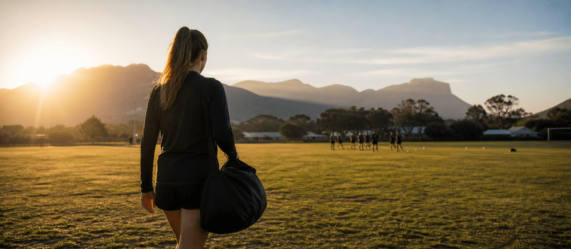 Athletes walking across a field after training