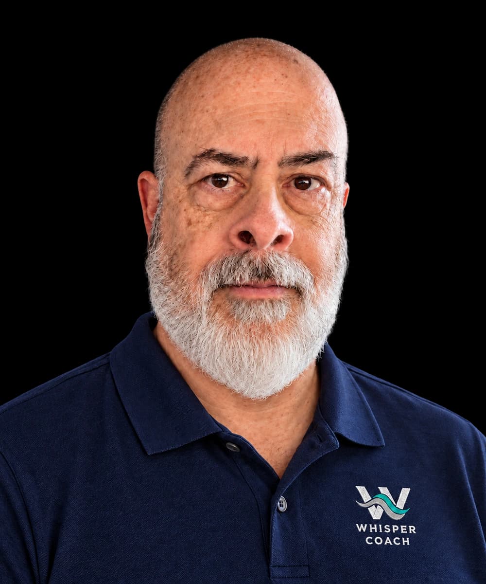 Ozzie Coto wearing a Whisper Coach shirt